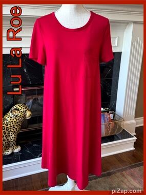 ❣️Lu La Roe Red -Sz M- Short Sleeve Pocket Swing Asymmetrical Dress